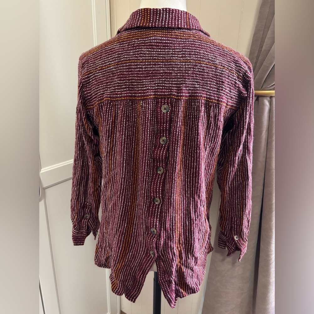 By Anthropologie Isadora Button Back Striped Tunic Maroon Wool Blend - Picture 3 of 4